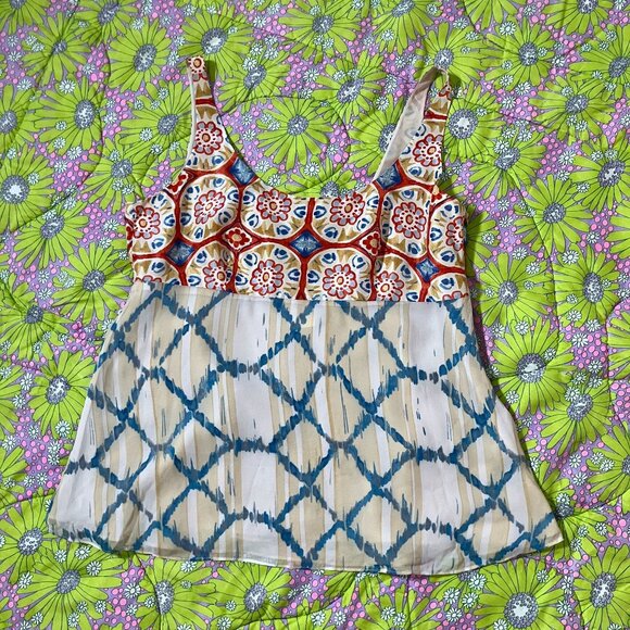 Vintage y2k tank top | S-M | beige rust blue 2000s nwt deadstock Banana Republic - Picture 1 of 16